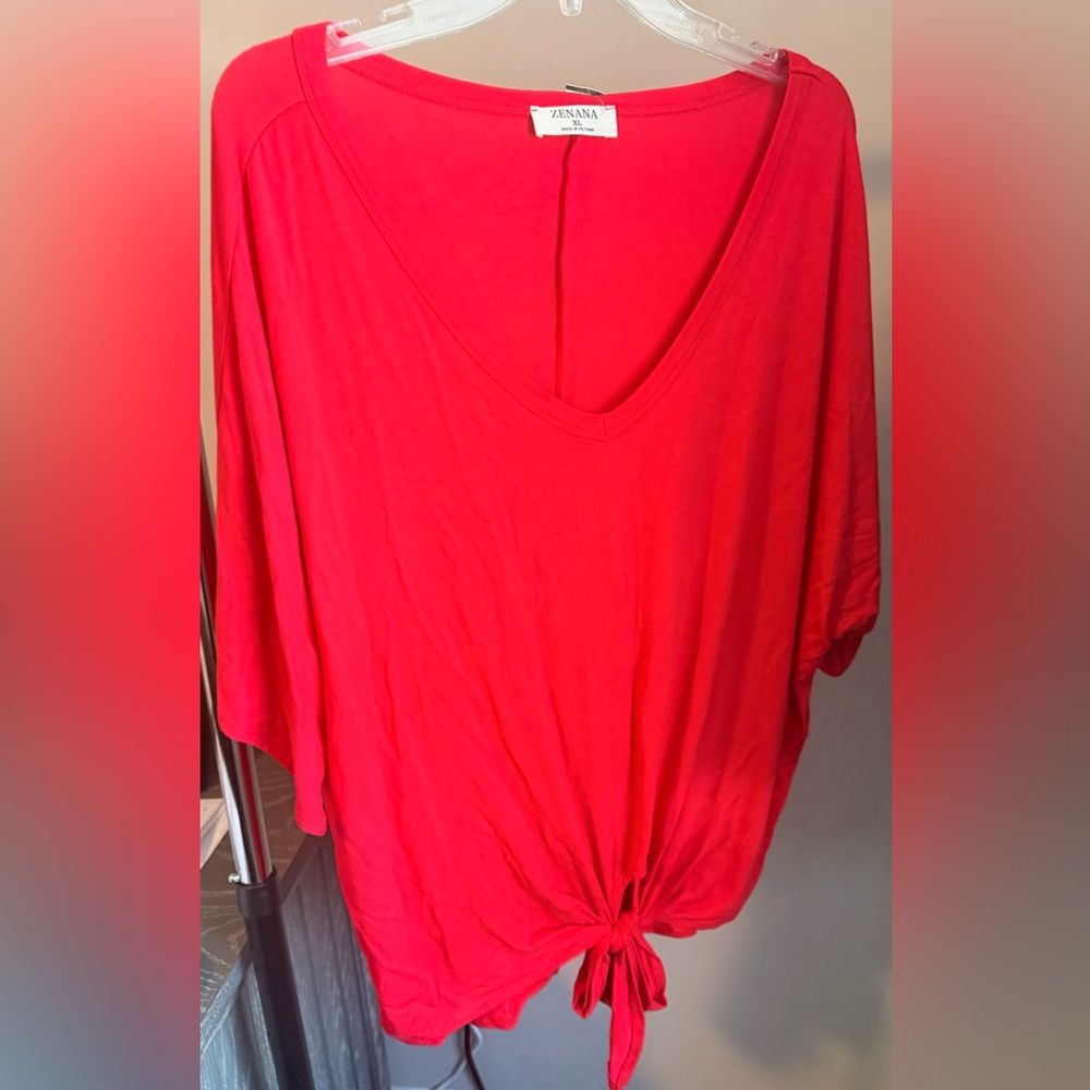 Zenana Outfitters Bold Red V-Neck Blouse